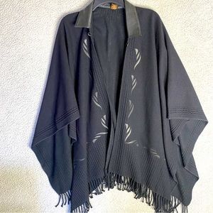 Ana Le Cuero Poncho Wrap Cape Womens One Size Fits Most Black Shawl Ki…